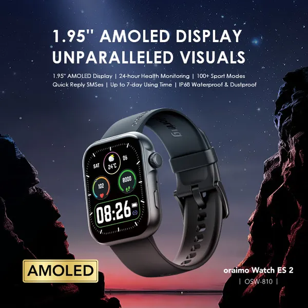 oraimo Watch ES 2 1.95″ AMOLED IP68 Smart Watch